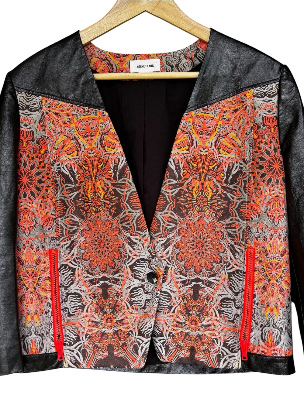 Helmut Lang Women's Leather Jacket Size 12 Jacquard Avant Garde Art Gallery Euro